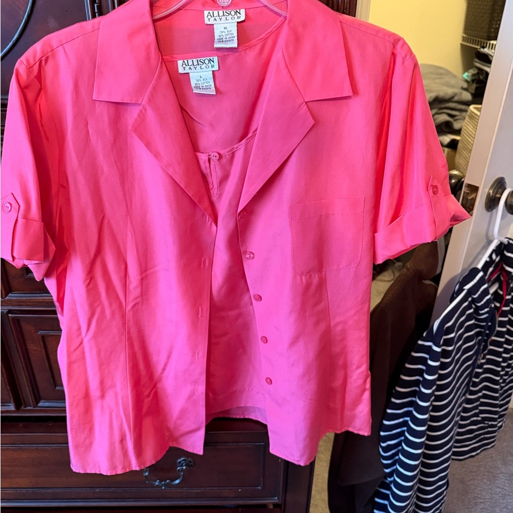 Allison Taylor Vibrant Pink Button Down Shirt with Matching Sleeveless Shell